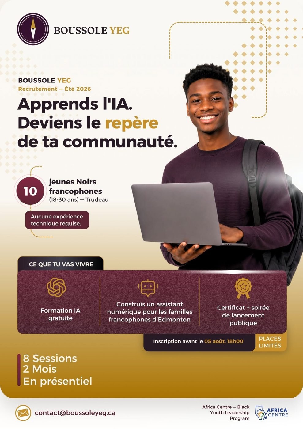 Affiche de recrutement Boussole YEG, été 2026