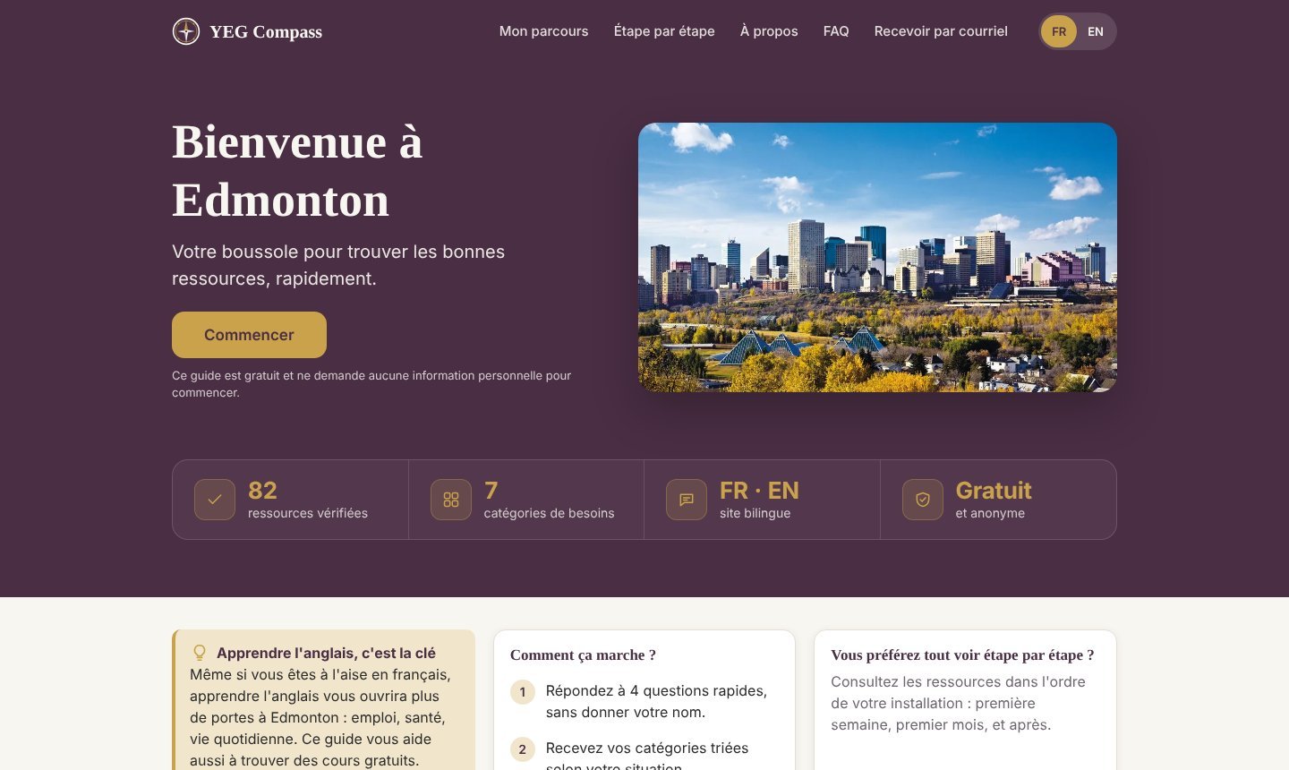 Page d'accueil de YEG Compass